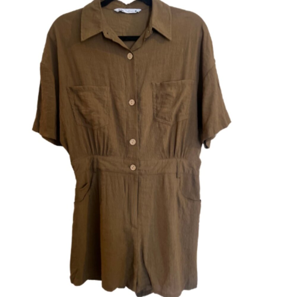 Zara Viscose Blend Short-Sleeve Romper - Size M